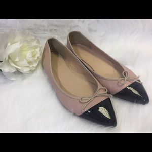 J Crew pink and black patent tip flats size 6